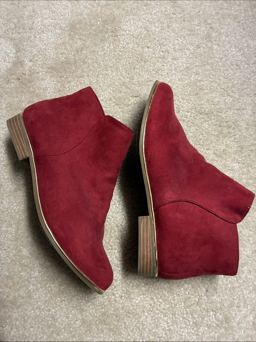 Women's Burgundy Suede Ankle Booties - Casual Everyday Comfort